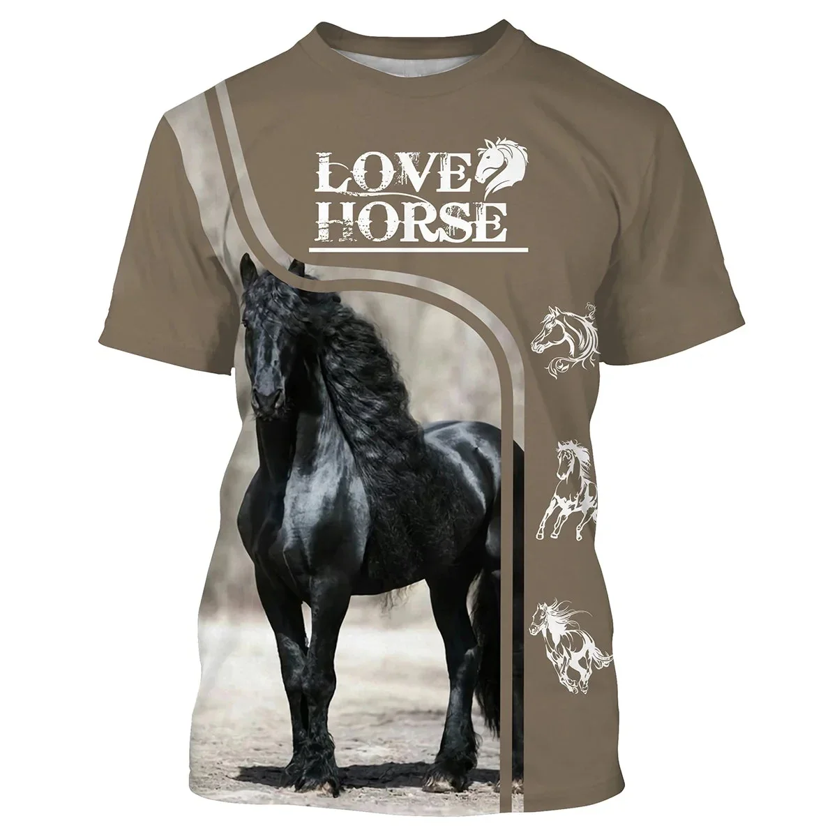 New summer men\'s short-sleeved T-shirt 3D printed horse T-shirt Loose o collar T-shirt casual short-sleeved street trend top