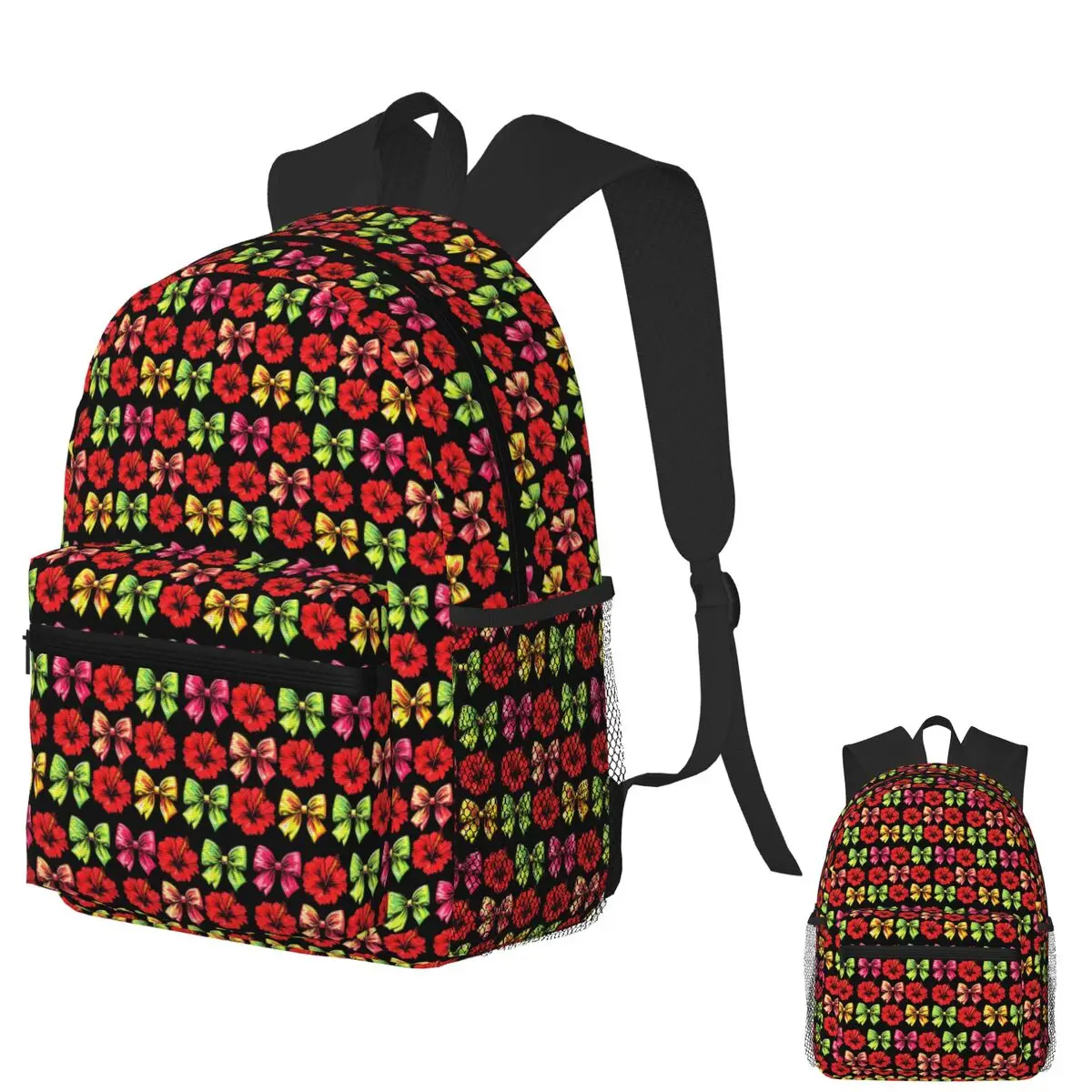 

Tropical Boho Coquette Bows And Hibiscus Flowers Backpack School Bag Hiking Travel Daypack for Men Women Bookbag Shoulder Bags