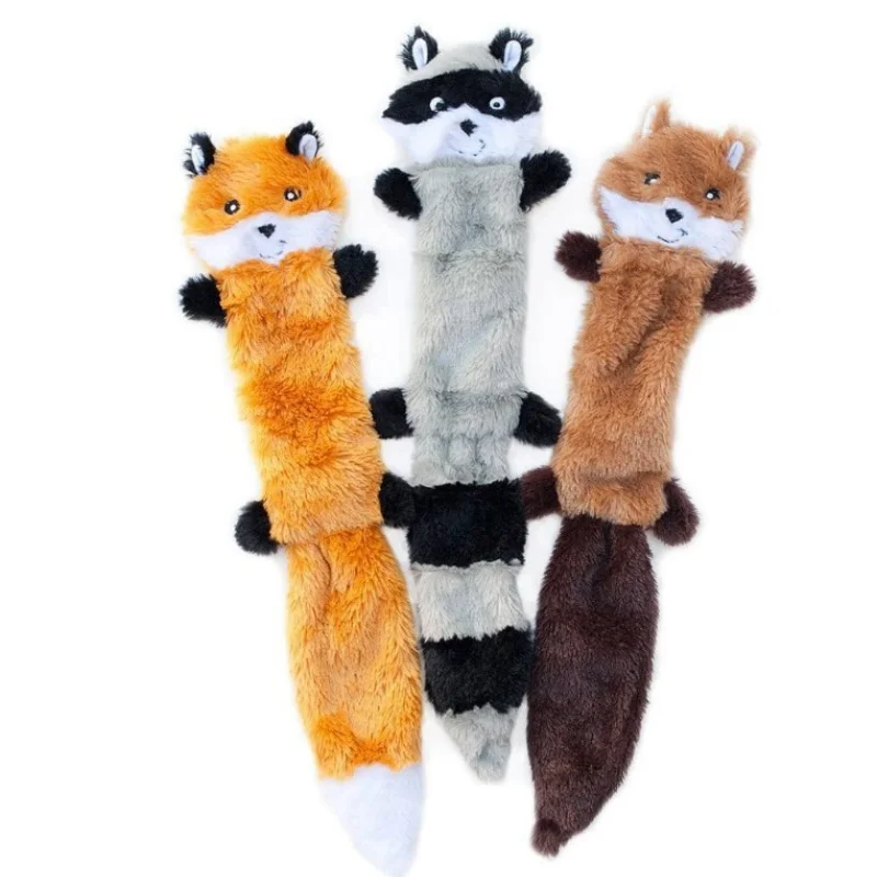 Fox, Raccoon, & Squirrel - No Stuffing Squeaky Dog Toys, Unstuffed Chew Toy for Small & Medium Breeds