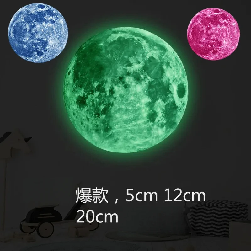 Aesthetic 3D Luminous Moon Wall Sticker Glow In The Dark Fluorescent Sticker PVC Home Kids Room Decals Wall Decor Wallpaper