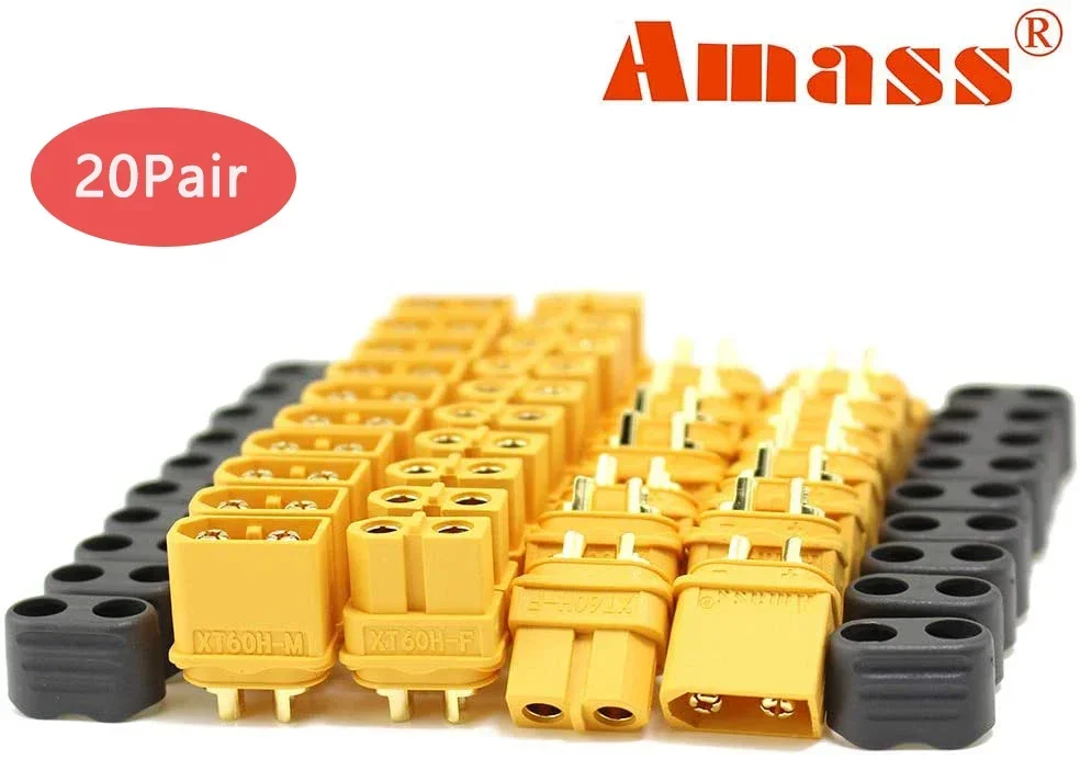 Amass 20 Pair XT60H Bullet Connector Plug Upgrated of XT60 Sheath Female & Male Gold Plated for RC Parts