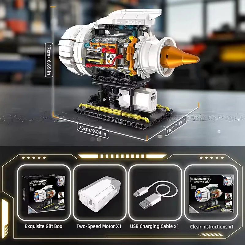 MOC GQ-3056 Technische Gemotoriseerde Vliegtuigen Motor Bouwstenen Luchtvaart Turbofan Motor LED Bricks Speelgoed Kinderen Chrismas Geschenken Jongen