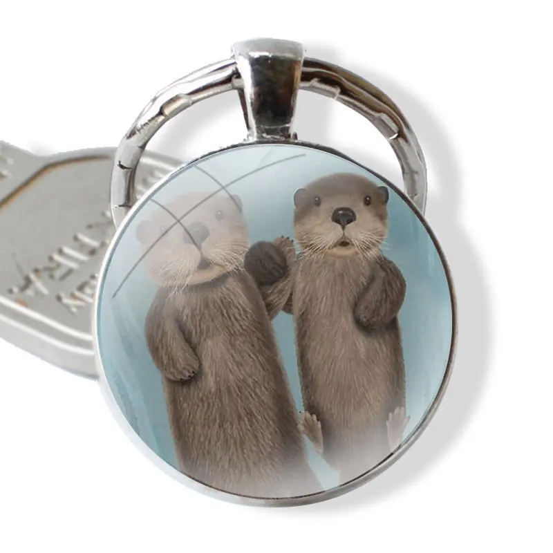 Glass Metal Pendant Key Chain Classic Men Women Key Ring Accessories Jewelry Gifts lovely cute Otter water animal