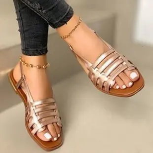 Women Casual Woven Sandals 2024 Summer New Rome Flats Fashion Gladiator Sandals Women Casual Beach Sandals Sapatos De Mujer