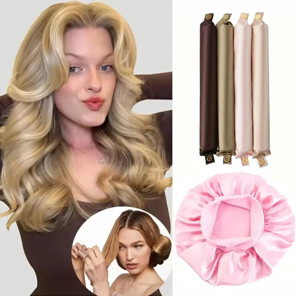 

5pcs Heatless Curling Rod Headband No Heat Hair Rollers Sleeping Soft Flex for Overnight Curl with Bonnet All Hair Types Styling