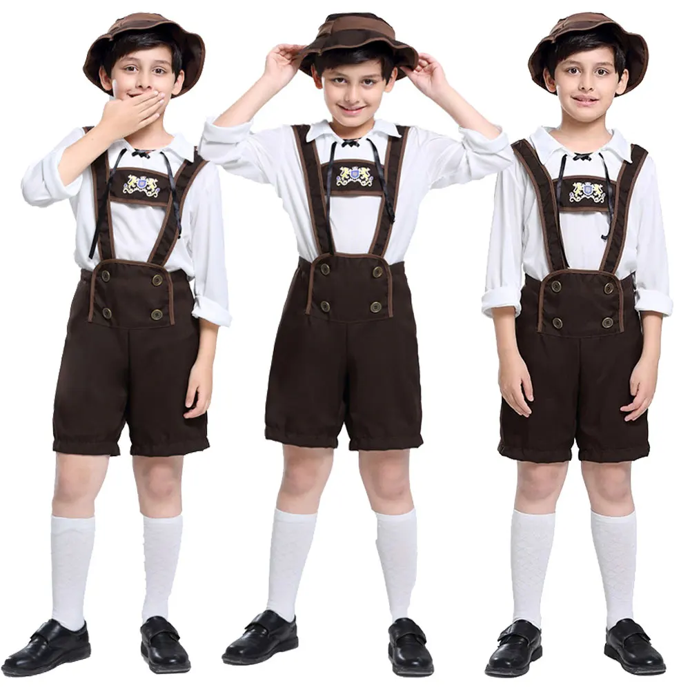 

German Bavarian Traditional Beer Lederhosen For Boys Outfit Children's Oktoberfest Costume Cosplay Overalls Child Party Dress