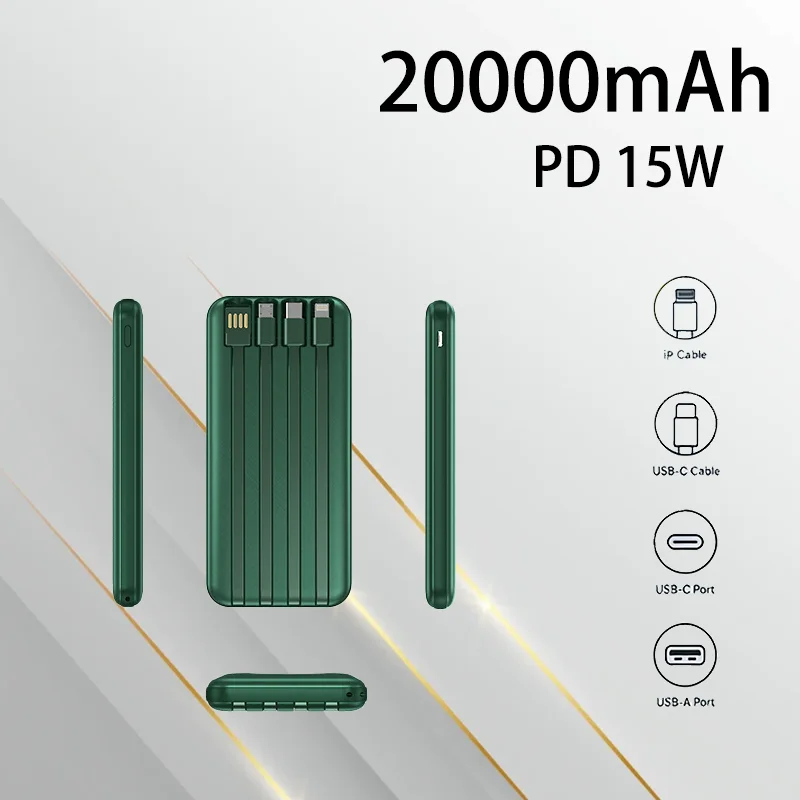 

Портативный внешний аккумулятор 10000 мАч/20000 мАч с встроенным кабелем, высококачественное зарядное устройство для экстренных случаев, повседневного использования и активного отдыха