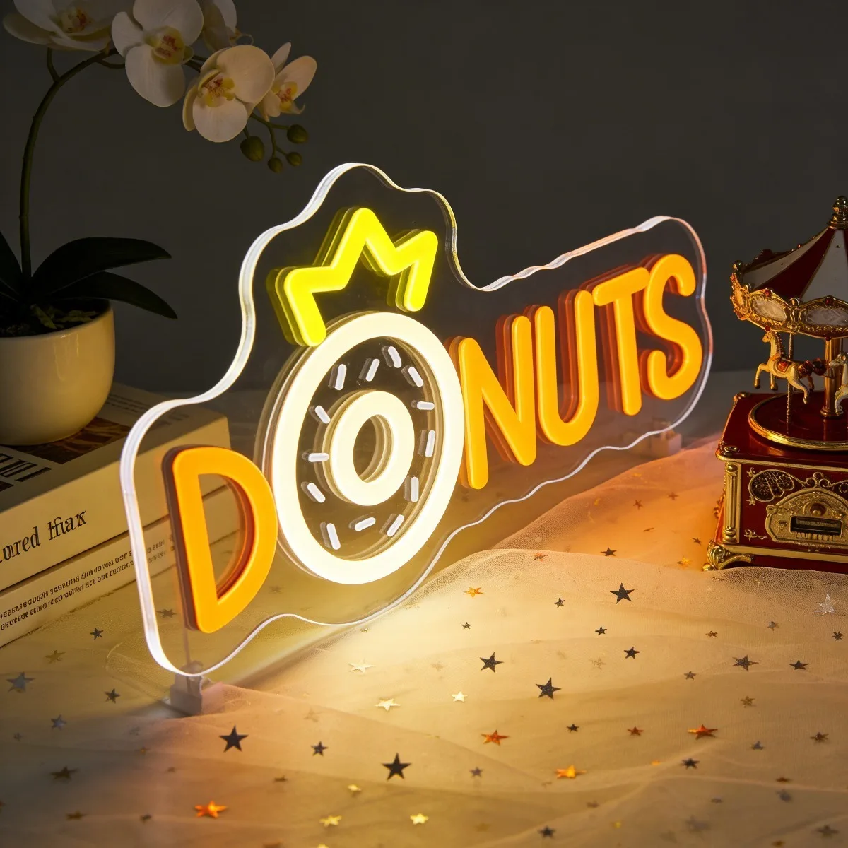 

Неоновая вывеска DONUTS Crown USB: Диммируемая светодиодная неоновая лампа для кухни, пекарни, кафе, декора стен, магазина десертов, бизнес-вывеска