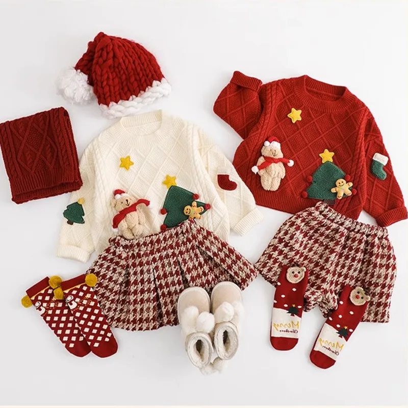 Girls' Fashionable Christmas and New Year Sweater 2024 Autumn and Winter New Children's Thickened Sweater Warm Baby Top