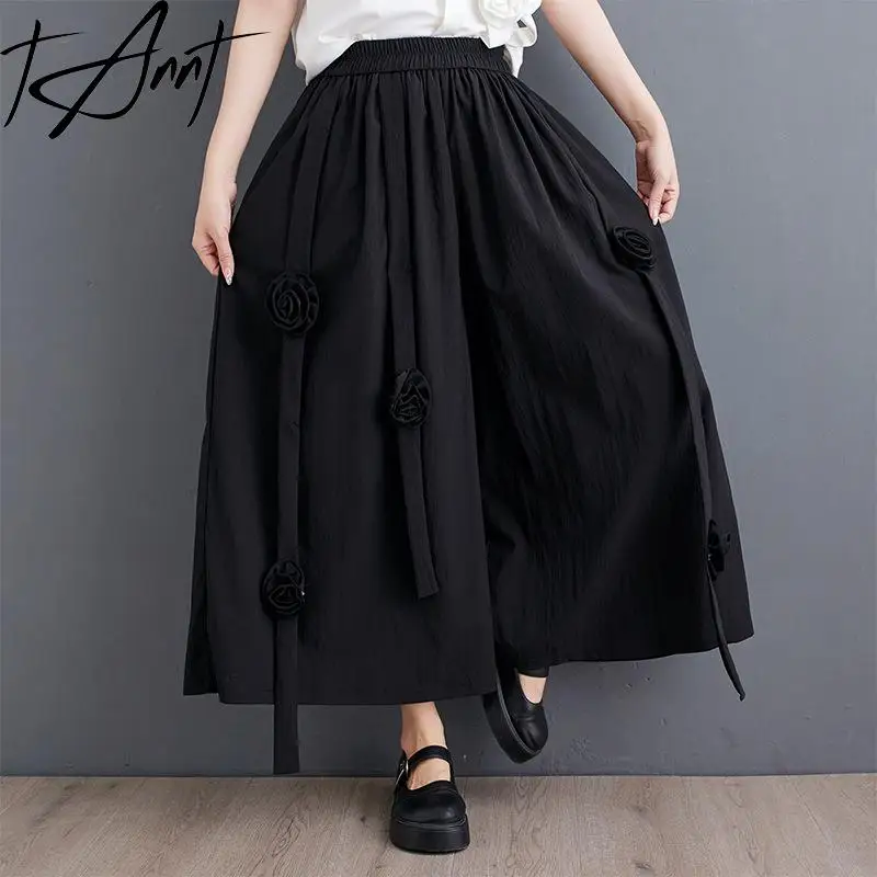 

Tannt Women Skirt Asymmetry Flowers Patchwork Black Long Skirts For Women Irregular Fashion Casual High Waist Skirts 2024 New