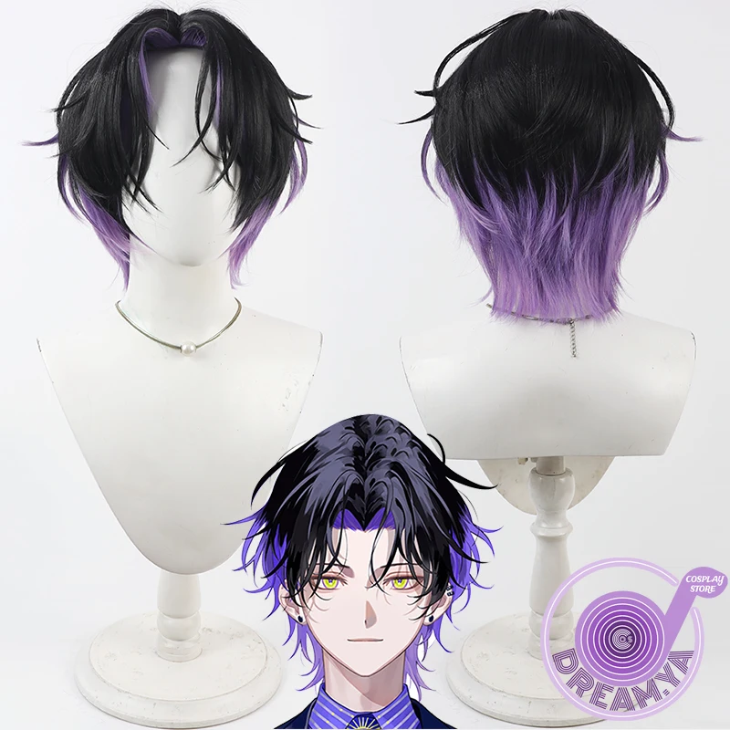 

Asakura Shino Cosplay Wig Black Purple Short Vtuber Synthetic Hair Heat Resistant Halloween Role Play Party Carnival + Wig Cap