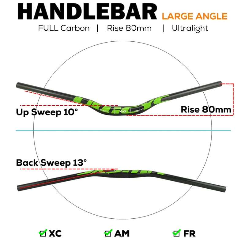 

3K Full Carbon Fibre Mountain Bike Handlebar Weight About188.5g(740MM) Length700/720/740MM 6 Colors Diameter31.8 Bicycle Part