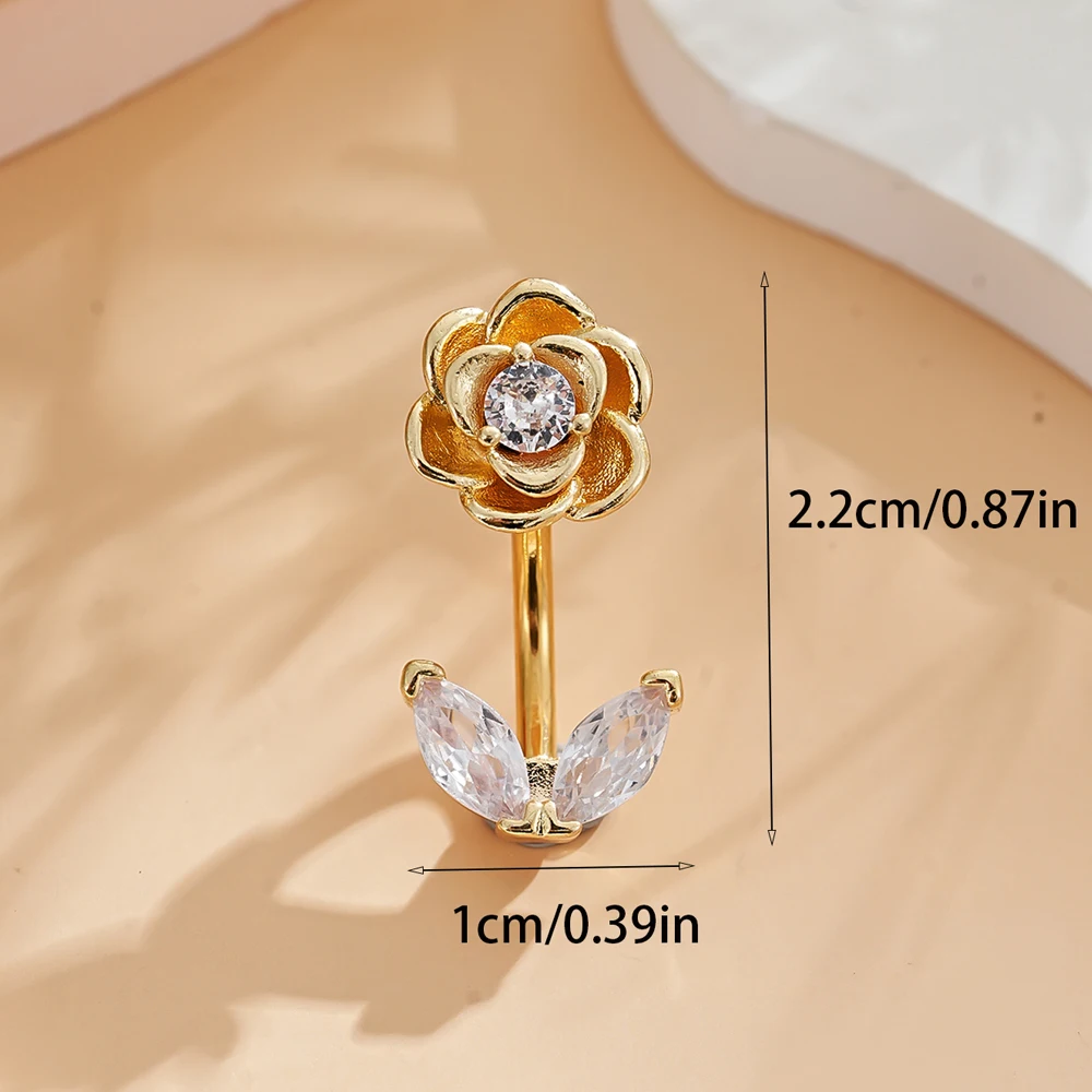 1pc Flower Barbell Belly Piercings Ombligo 14G Stainless Steel Zircon Navel Belly Button Rings Gold Color Body Jewelry for Women
