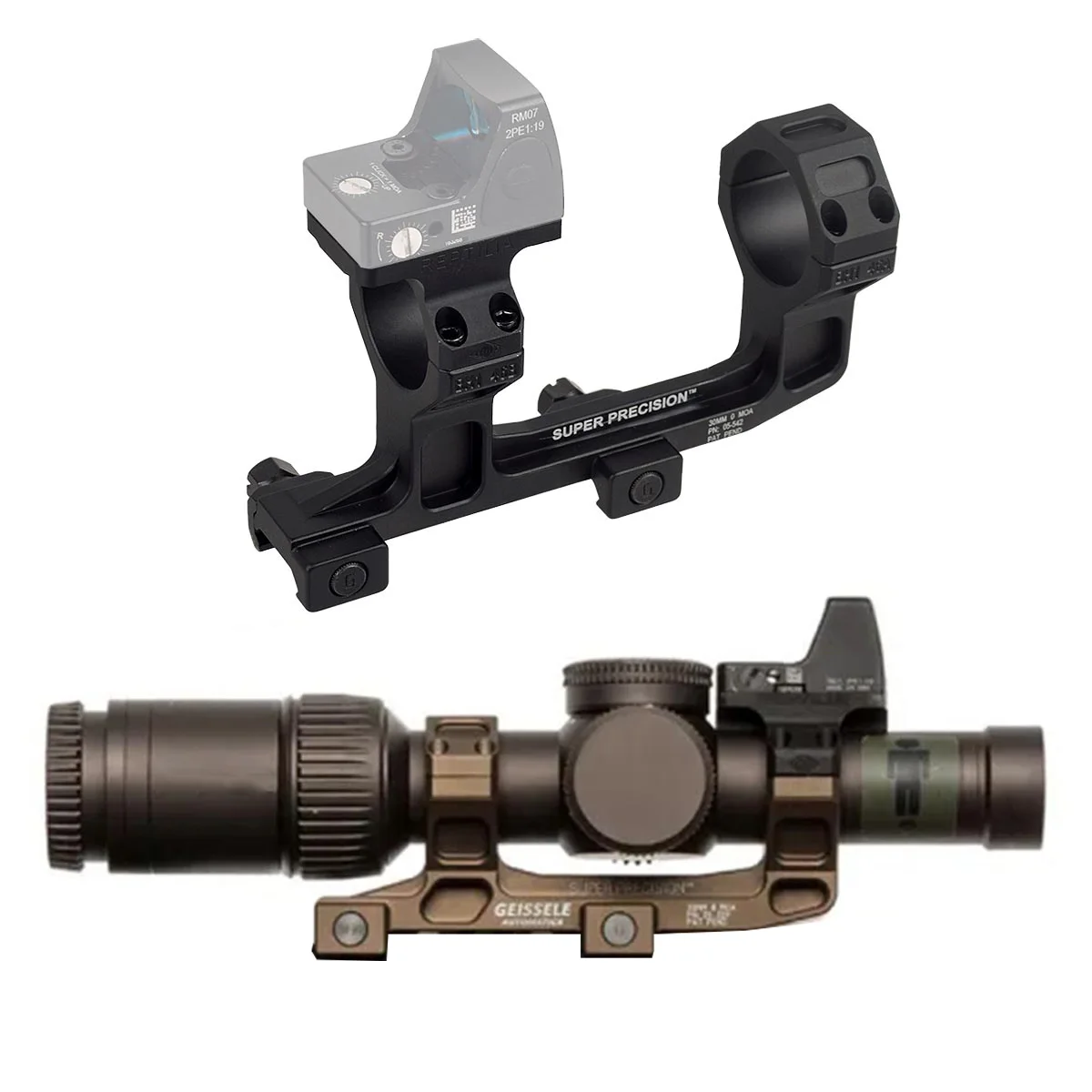 

GEISSELE SUPER PRECISION AR15 Scope Mount 25.4mm 30mm Rings With Rep Style ROF-45/90 RM Red Dot Sight RAISER Mount