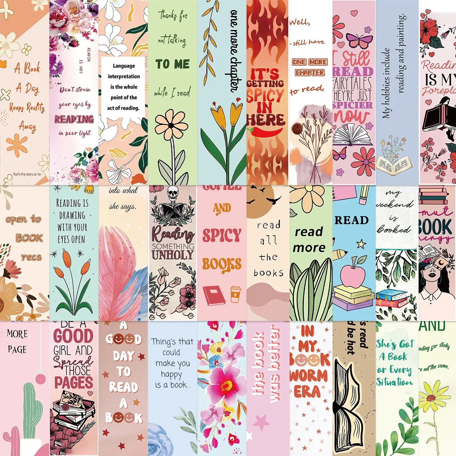 30PCS Reading Bookmarks Simple Literary Pages Book Annotated Notebook Pages Clip Students Creative Gifts with Paper Cards