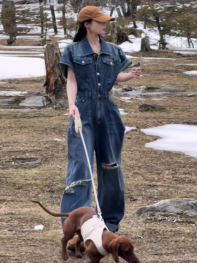 

Женский джинсовый комбинезон больших размеров Faionable Distred ort Sve, прямые винтажные брюки для похудения, толстые мм