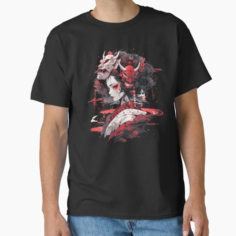 

Japanese Horror Geisha Oni Demon japan traditional art Cyborg Geisha Cyberpunk T-shirt Large size Adult Tops S-6xl