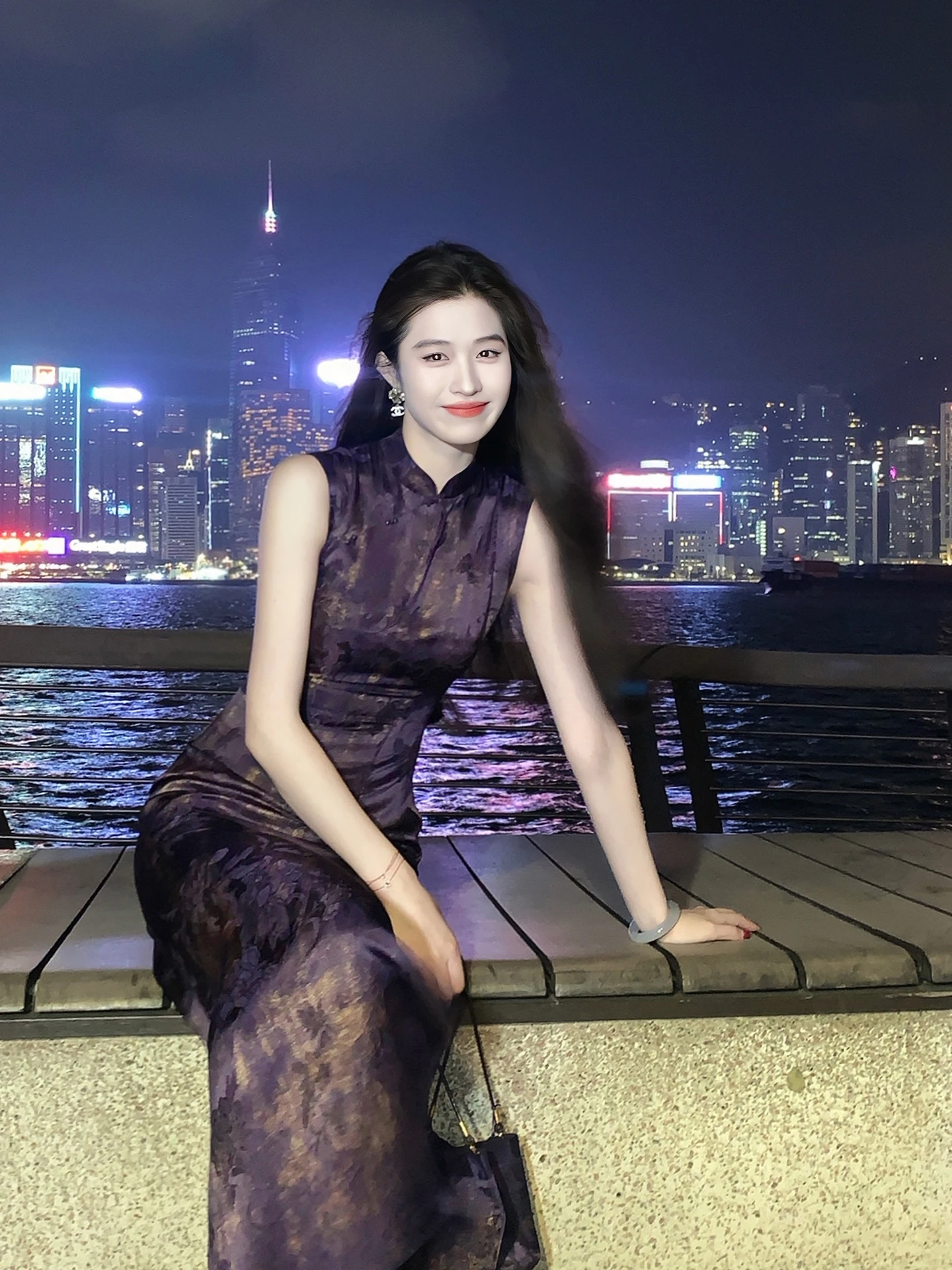 

Новый китайский Sle Qipao Dr с фиолетовым золотом, женский осенний длинный воротник-стойка в стиле ретро, без разрезов, обычный, тонкий