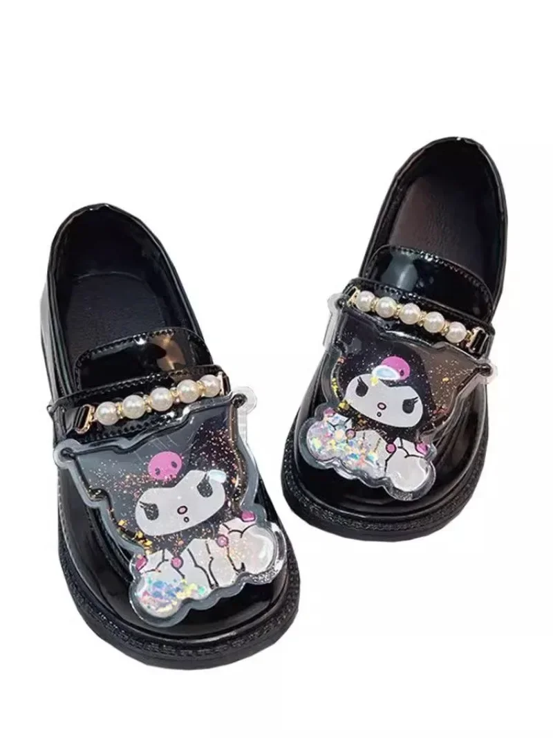 Doce kuromi anime sanrio ins kawaii sapatos de couro bonito dos desenhos animados crianças sapatos princesa sola macia presentes adoráveis para crianças