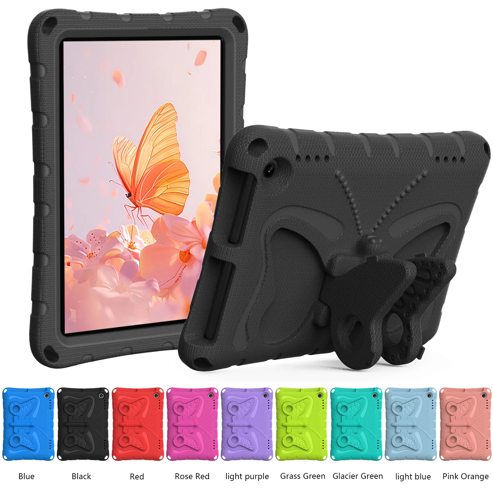 Kids Case For Amazon Fire HD8 2020 2022 8 inch HD8 Plus 10th 12th EVA Case Cartoon 3D Stand Big Butterfly Shockproof Cover