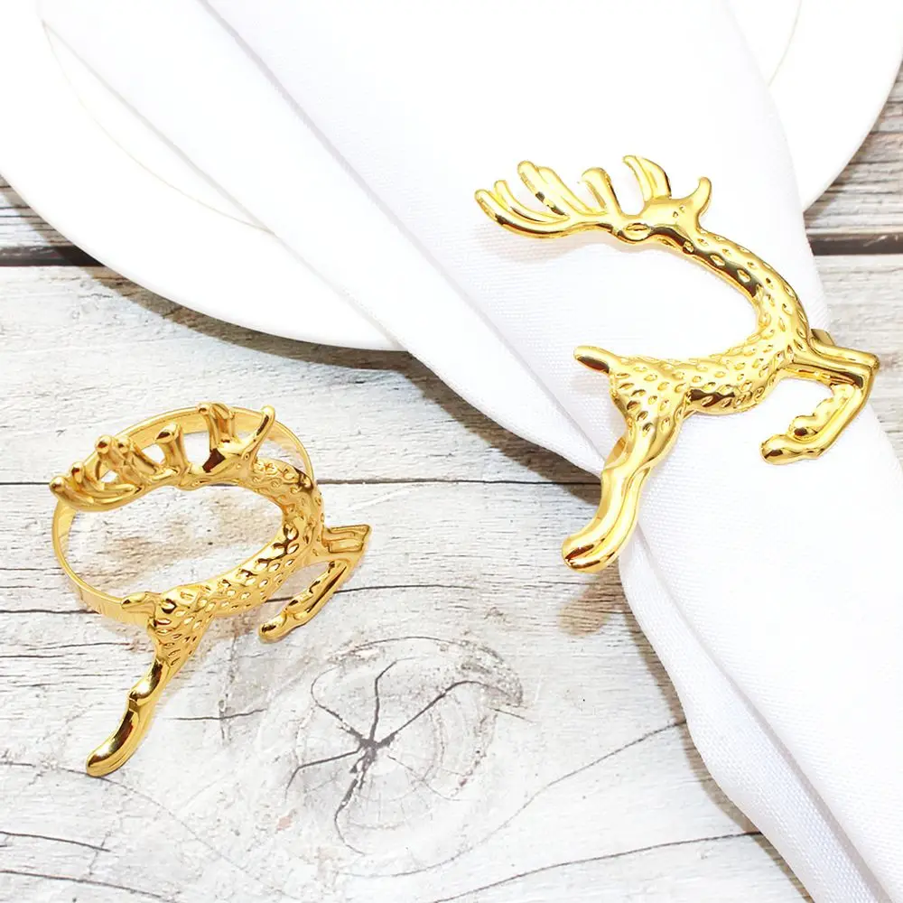 Christmas Table Decoration Gold Reindeer Napkin Ring Metal Elk Buckle For Holiday Banquet Party Dining Decor
