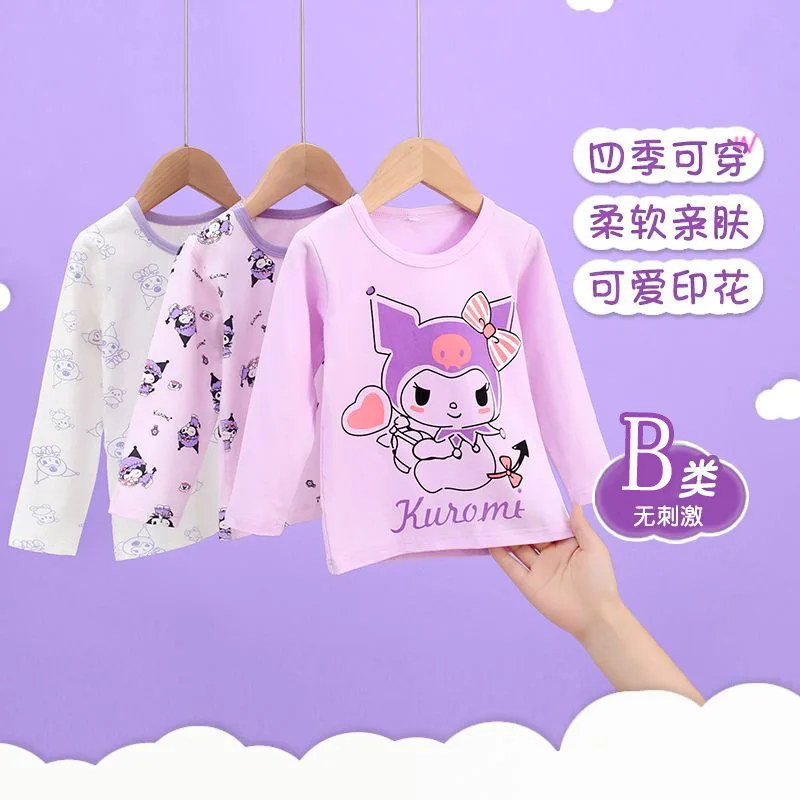 Kawaii Kuromi Cartoon Derong Girls' Thermal Clothing Spring Autumn Anime Sanrio Girl's Heart Cute Comfortable Baby Home Clothes