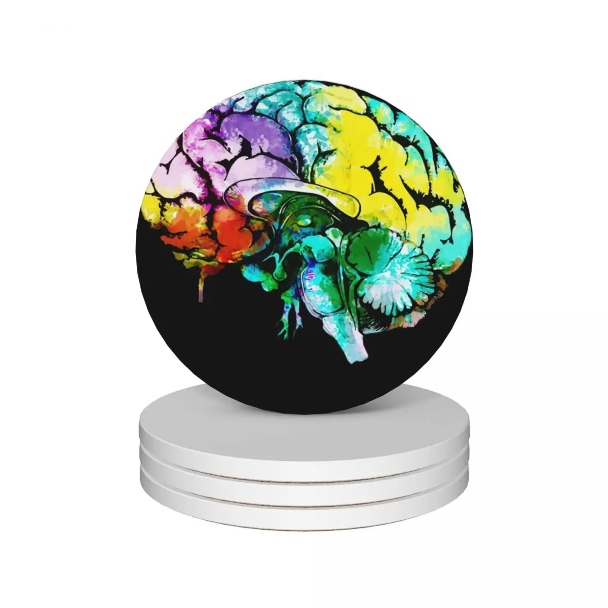 Watercolor Mental health brain art psychology colorfull Ceramic Coasters (Set of 4) bulk for coffee cups Coasters