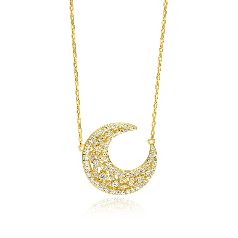 Original Design By Zhen Chengda, Hollowed Out Moon Necklace for Women S925 Sterling Silver, Unique and Niche