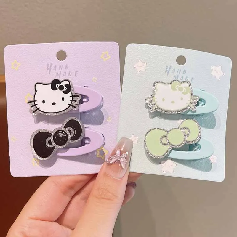 2/4개 세트 아기 헤어 클립 만화 헬로키티와 리본 여자아이 헤어핀 귀여운 어린이 클립 바레트 아기 헤어 액세서리