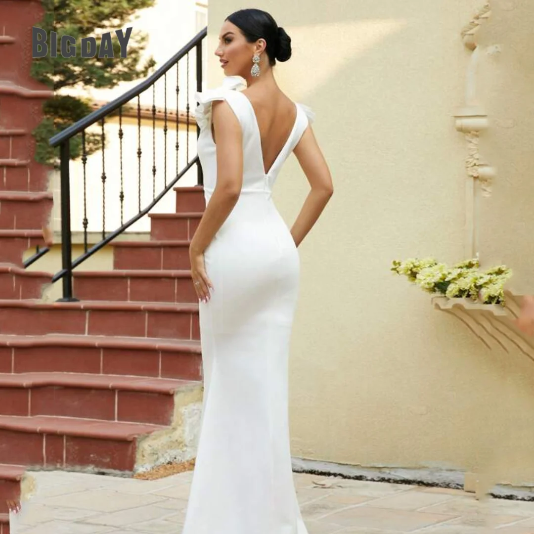 Vestido De Novia De sirena para mujer, traje sencillo con cuello en V, tirantes finos, espalda abierta, sin mangas, personalizado, 2024