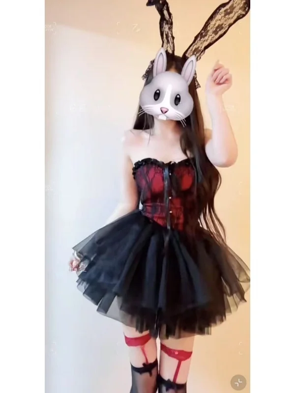 Set atasan tube renda romantis dan rok tulle loween k, efek melangsingkan, bernapas, cocok untuk wanita