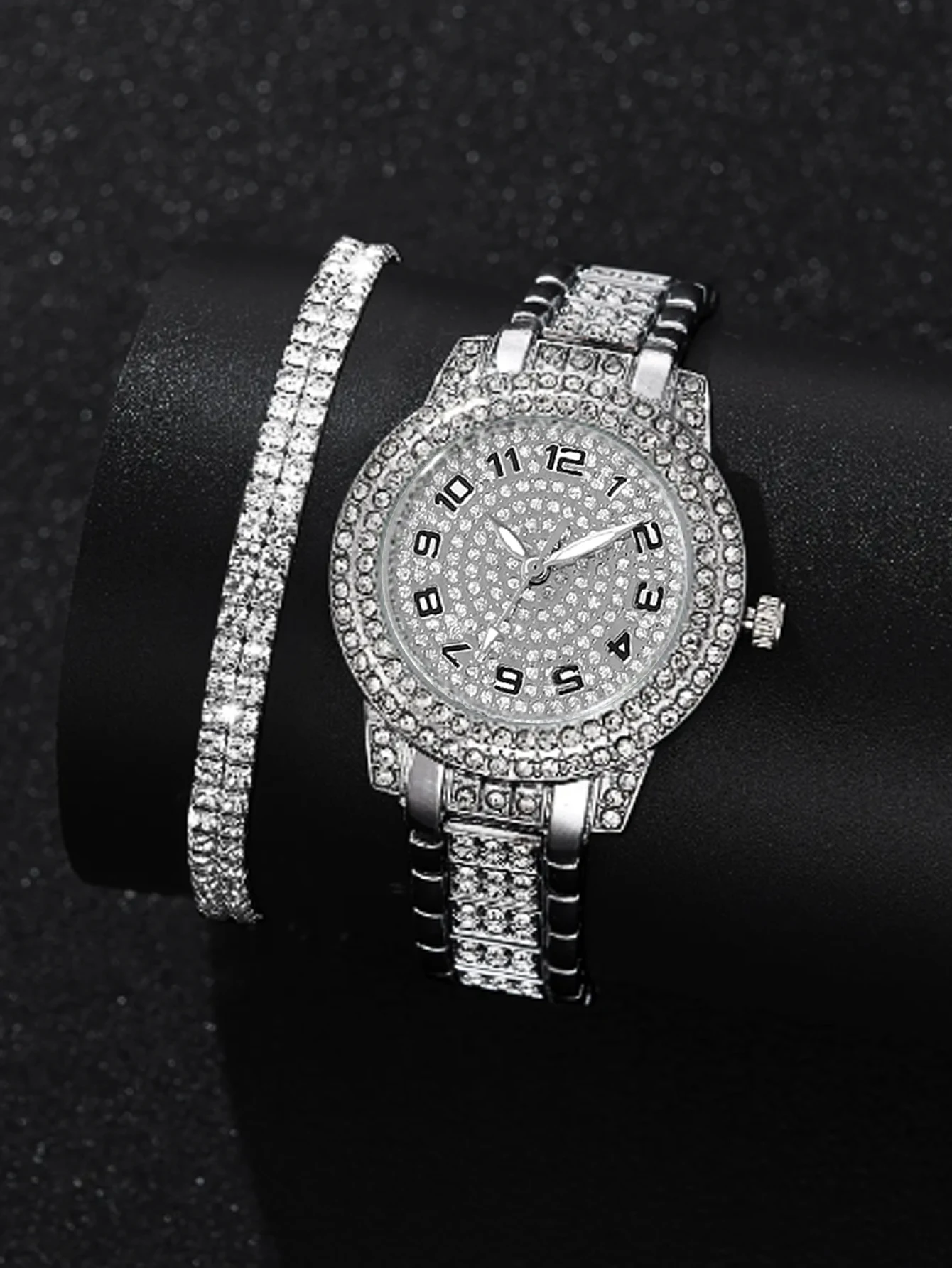 Reloj plateado de lujo con diamantes de imitación para mujer, reloj de pulsera de cuarzo de cristal, reloj Formal, artículo de regalo de fiesta