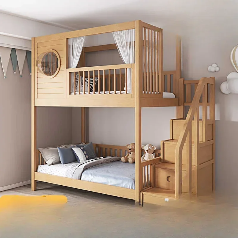 

Beech bunk beds boys and girls small apartment children's beds go to bed under table solid wood high and low child and mother