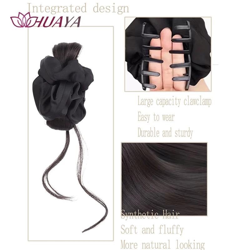Satin Big Bow Claw Clip Messy Bun Synthetic Chignon Easy To Wear All Day Daily Wear Women Hair Accessory