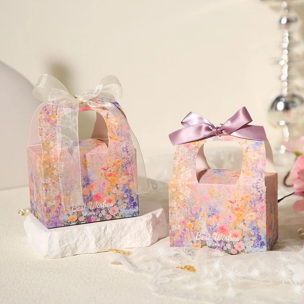 

50Pcs New Gift Box High-end French oil Painting style Candy Box Creative Hand-held Gift Bag Wedding Party Supplies Wholesale