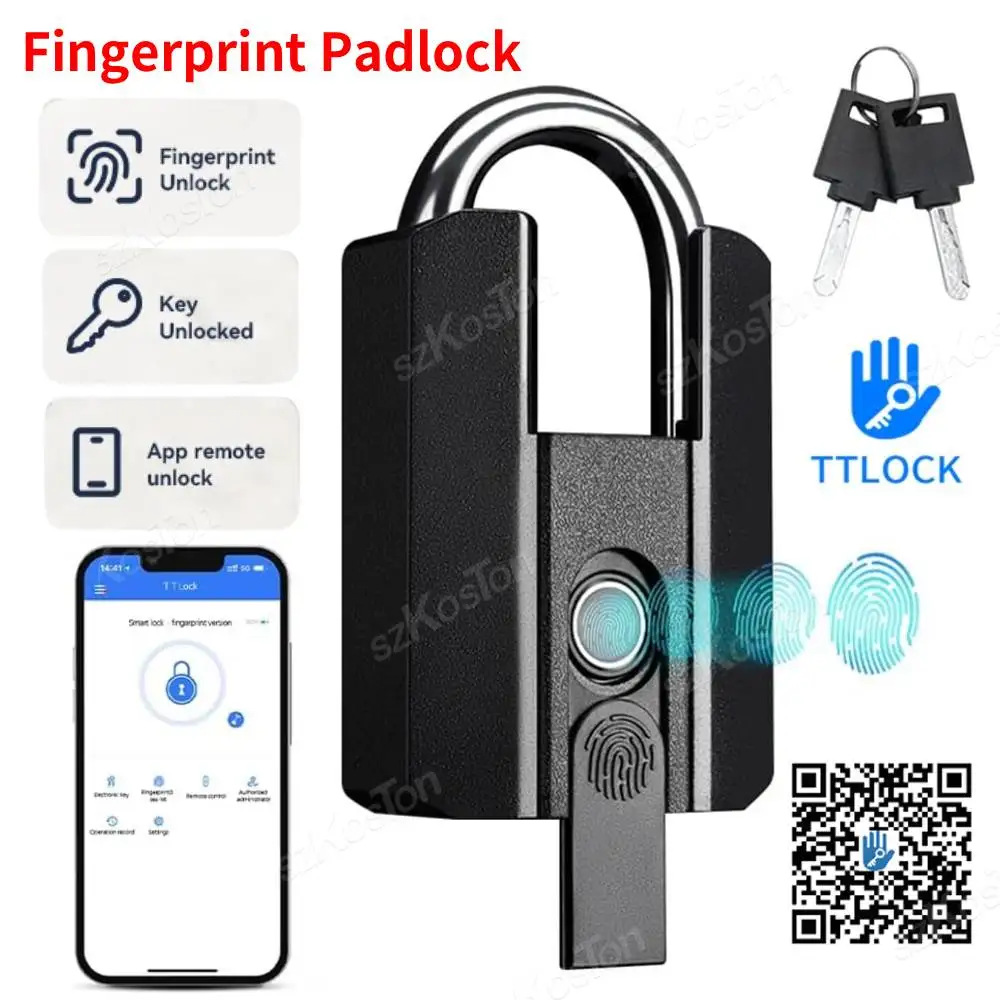 TTlock APP Heavy Duty Fingerprint Padlock Smart Fingerprint Lock with Key Rechargeable Biometric Thumbprint Padlock Waterproof