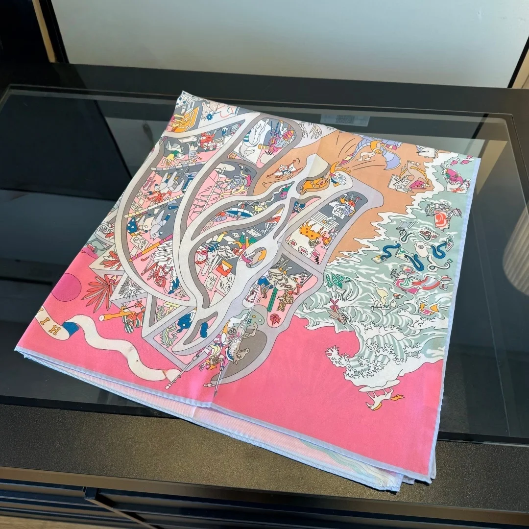 

New Printed Silk Square Scarves Fashionable and Versatile Square Scarves Painted Neck Warmers Vintage Neck Warmers Bag Ties Gift