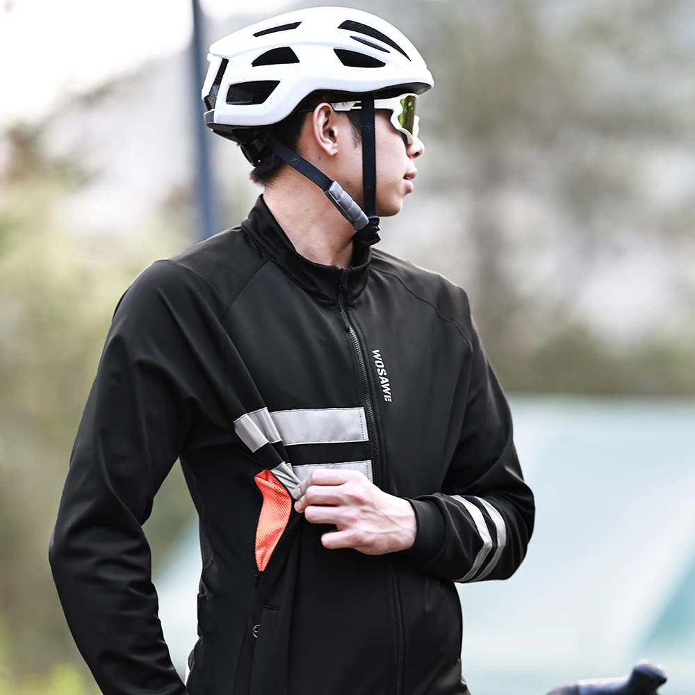 WOSAWE Cycling Wear Thermal Fleece Cycling Jacket Men Winter Bicycle Clothing MTB Long Sleeve Tops Road Bike Jersey Wool Shirts