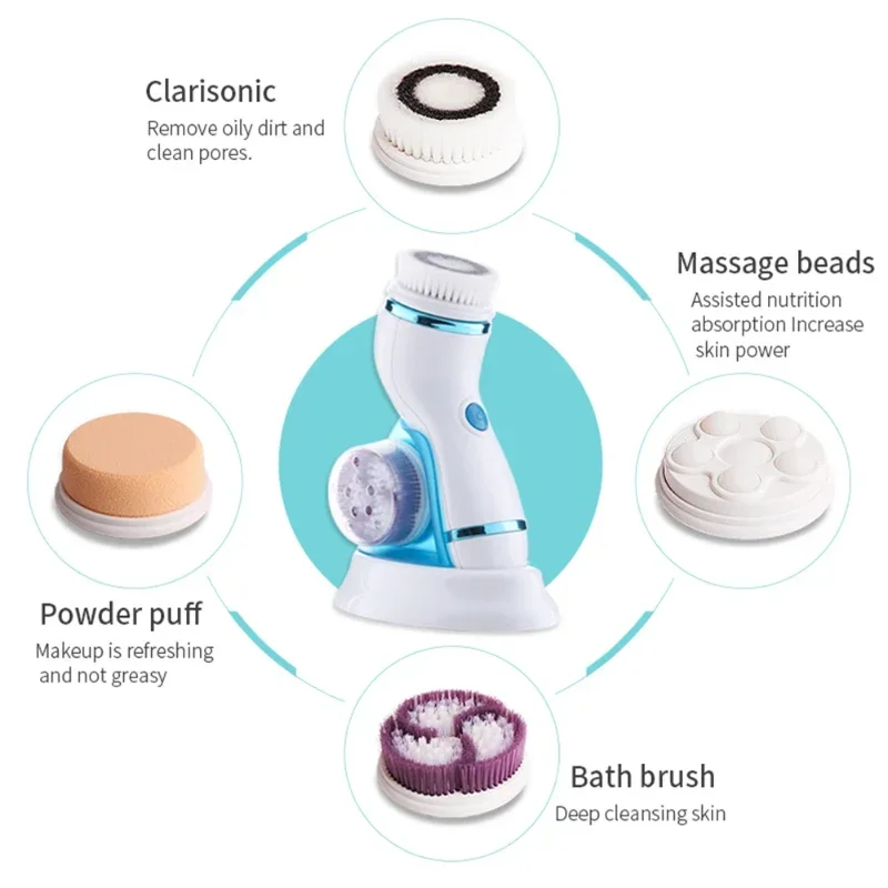 4 in 1 Electric Face Cleansing Brush Waterproof Ultrasonic Facial Massager Pore Washing Cleaner Cleanser Beauty Skin Care Tools