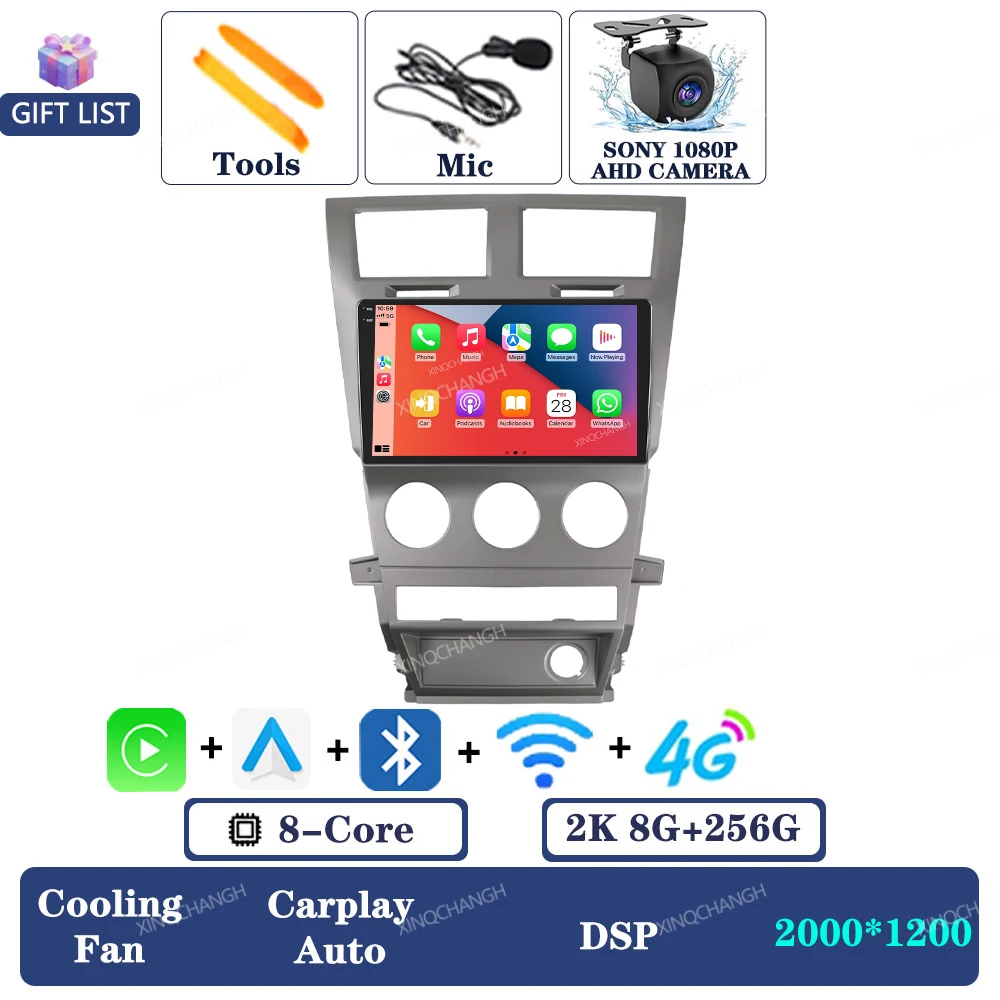 Android 15 Autoradio Voor Dodge Avenger JS 2007-2010 Carplay Auto 2DIN GPS 4G LTE 5G WIFI navigatie Qualcomm Head Unit QLED BT