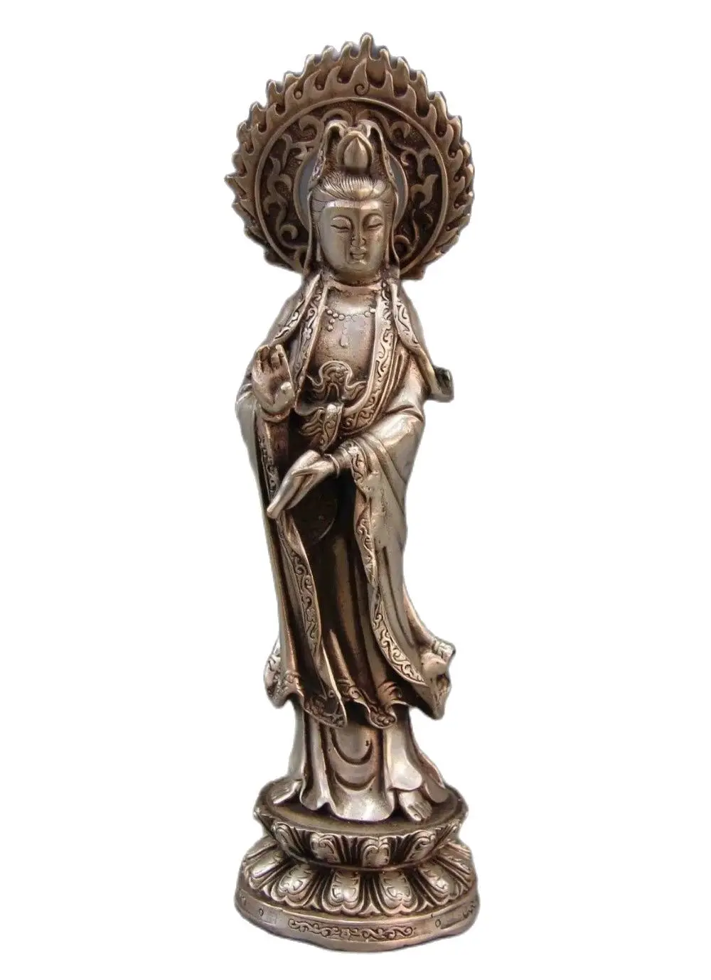

9 Buddhism Temple White Copper Silver stand Kwan-yin Guan Yin Boddha Statue decoration furnishing articles metal crafts