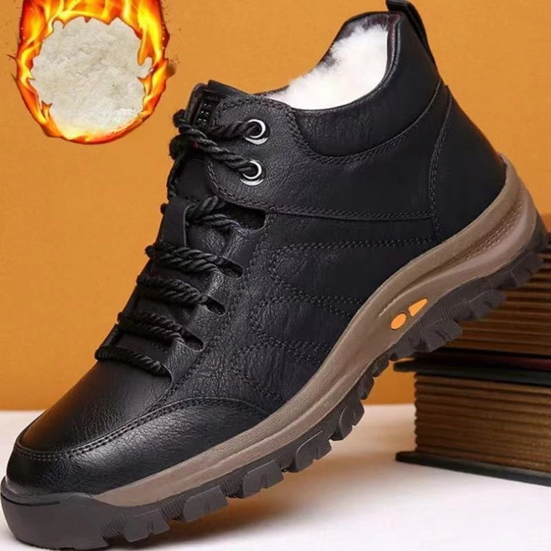 

Winter New Men's Boots Keep Warm Mens Cotton Shoes High Top Plush Hiking Shoes Comfortable Lace Up Men Sneakers Wear Resistant