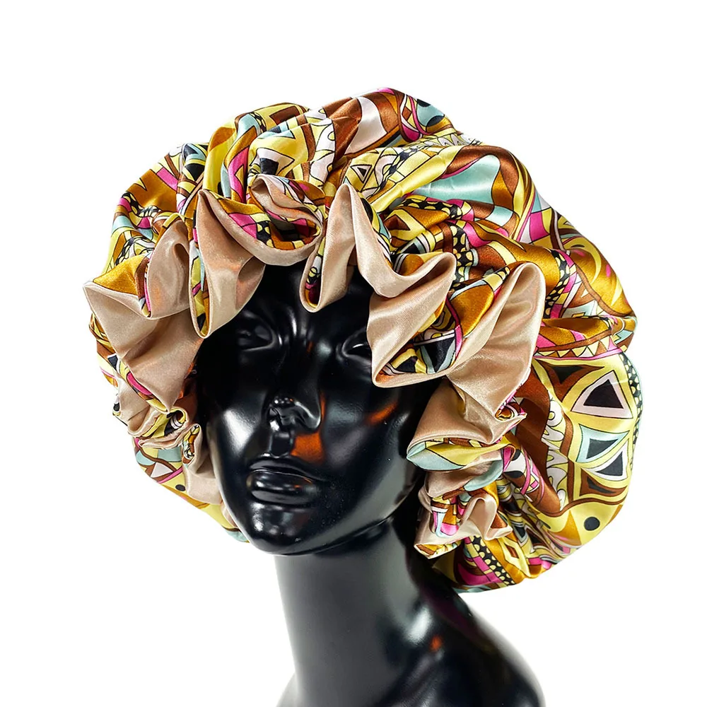 New Satin Bonnet Hat Large Satin Linned Bonnet Sleep Cap Silky Night Sleep Cover Cap Lady Hair Styling