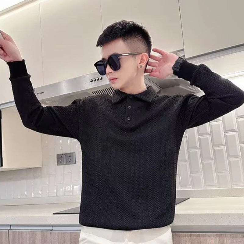 

Spring and Autumn Male Sweatshirts Plain Pullover Full Sleeve 90s Vintage Social High Brand Emo Korean Luxury Mens Polo Shirts