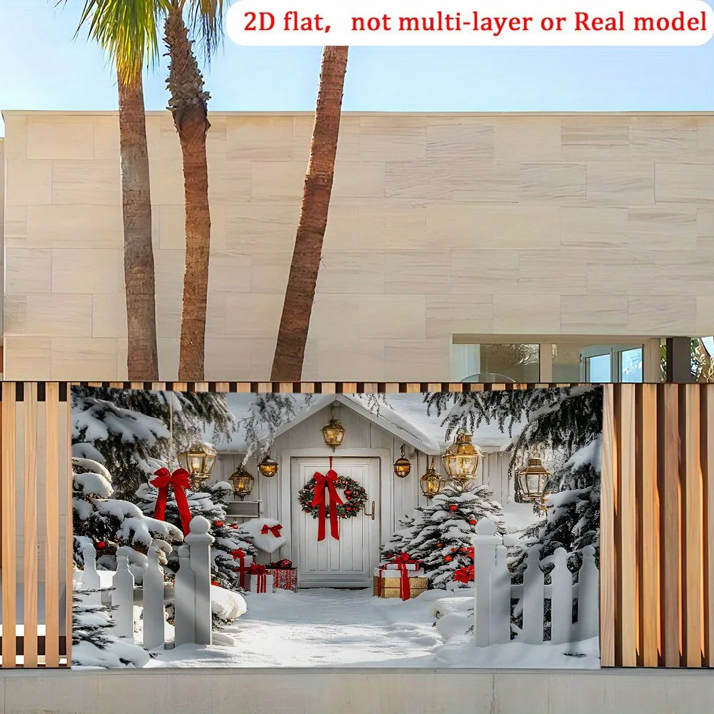 VIKAMA الشتاء العجائب عيد الميلاد راية زينة عيد الميلاد، ثلجي كوخ المشهد حزب التصوير خلفية النمط الشمالي #6