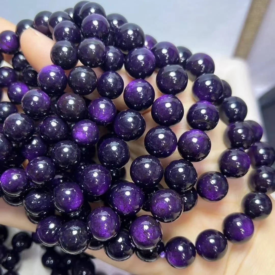 

1 Pc Fengbaowu Natural Purple Gem Purpurite Bracelet Round Beads Reiki Healing Stone Fashion Jewelry Gift For Women Men