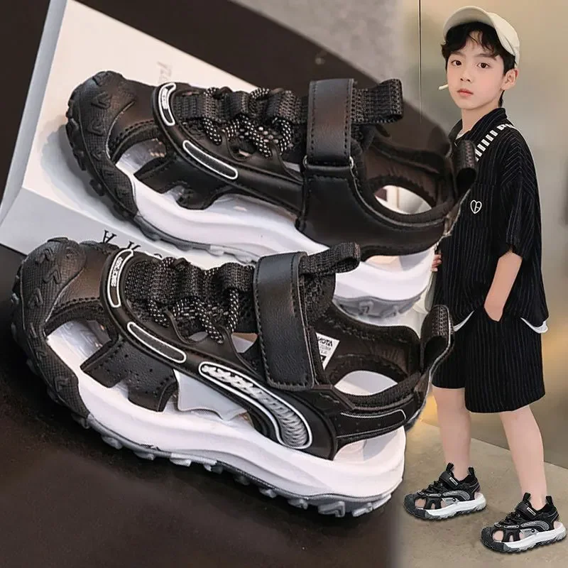 Boys Sports Sandals 2024 Summer New Style Fashionable and Comfortable Kids Beach Shoes for Middle and Large Children Sneakers