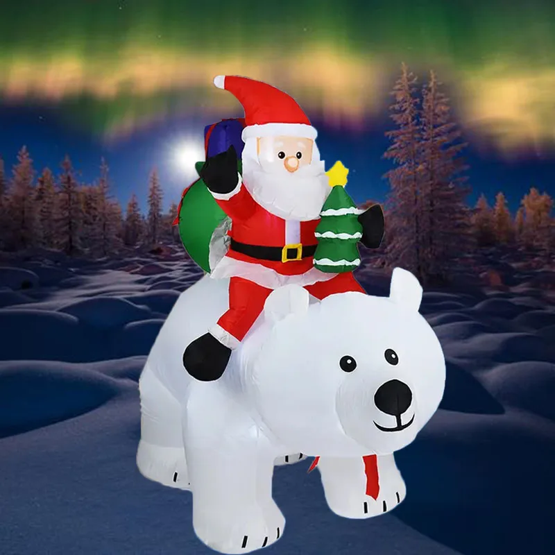 1.7m Christmas Decoration Inflatable Santa Bear with LED Lights Xmas Party Indoor Outdoor Inflatable Ornament Party Garden Decor