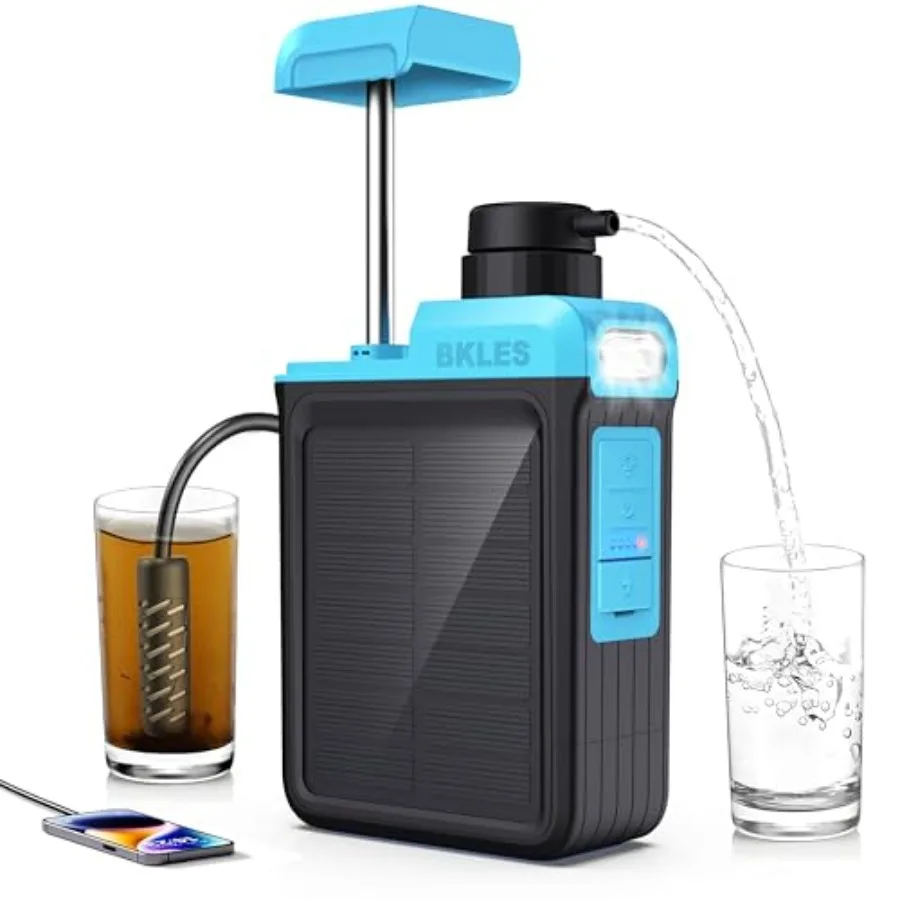 

3-in-1 Solar Electric Water Filter with Hand Pump for Outdoor Survival: Portable Camping Water Purifier with Emergency Light an