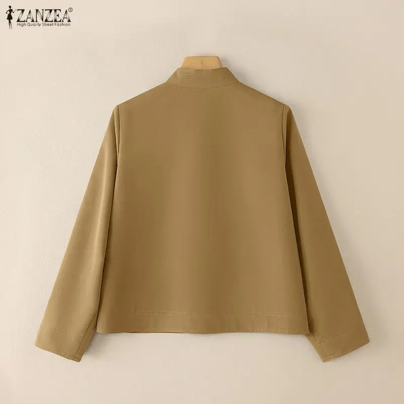 Zanzea camisa de escritório feminina outono cardigan moda manga longa blusa trabalho 2026 primavera sólido fino ajuste casacos feminino botão acima topos